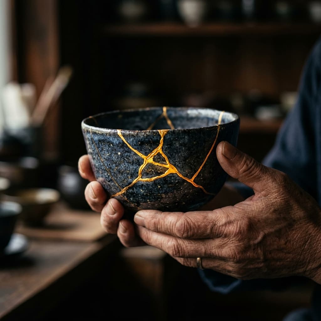 Kintsugi pottery with gold